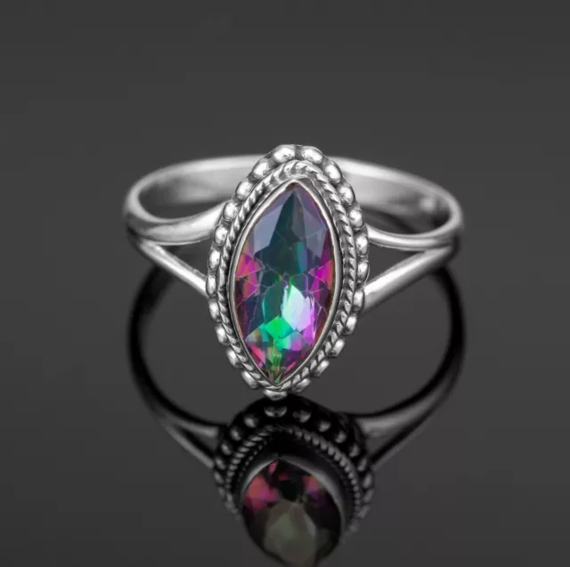 Mystic Topaz Marquise 925 Sterling Silver Ladies Ring Gemstone Jewellery Gift