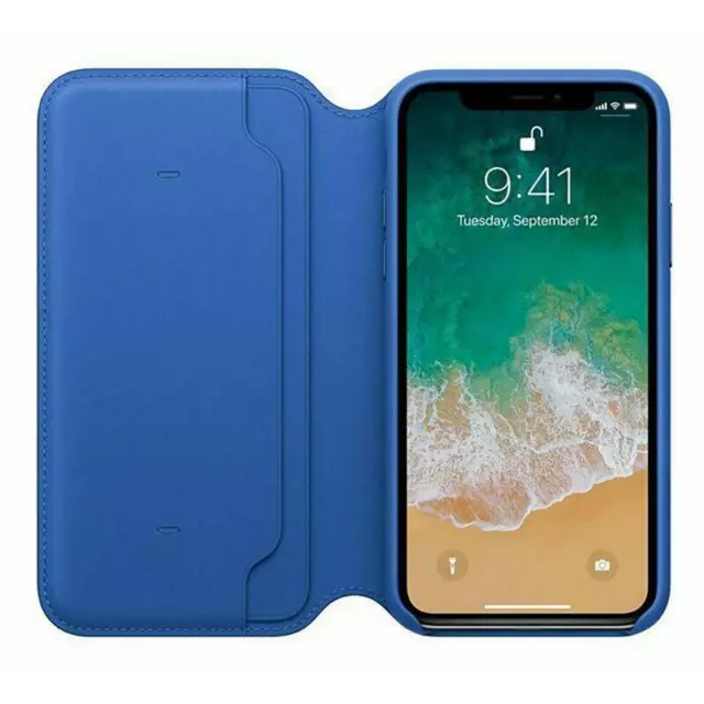 Genuine Apple Leather Folio Wallet Case Cover for iPhone X - Electric Blue - New