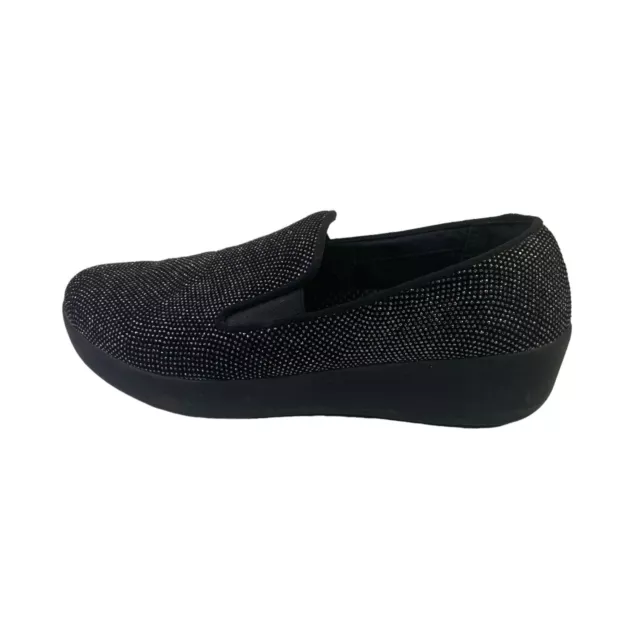 Fitflop Superskate Loafer Slip On Comfort Shoe Black Glimmer Suede Womens Size 5