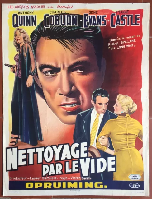 Poster Belgian Cleaning Par The Empty The Long Wait Anthony Quinn Film-Noir 1954