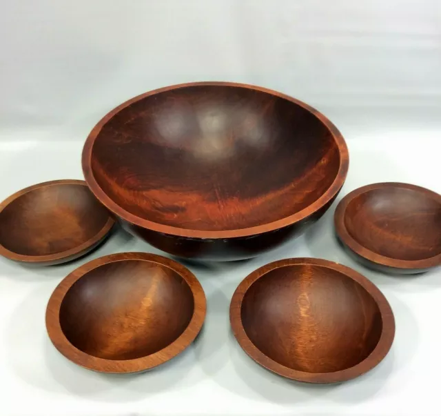 Vintage Baribocraft 5 Piece Wooden Salad Bowl Set Teak Stained Maple Conditioned