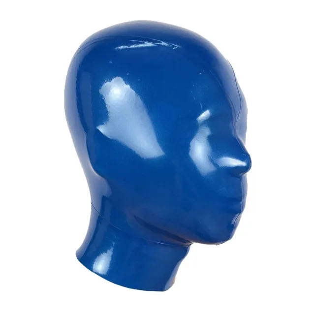 Blue Latex Hood Rubber Mask with Back Zipper for Play Suffocating Fetish BDSM