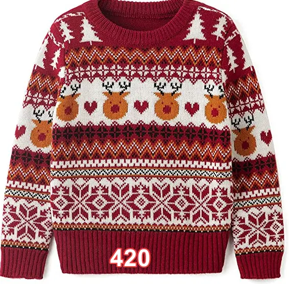 Simplee kids Ugly Christmas Sweater Holiday Party Knitted Pullover Red Geometry