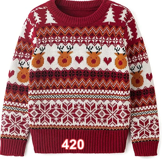 Simplee kids Ugly Christmas Sweater Holiday Party Knitted Pullover Red Geometry