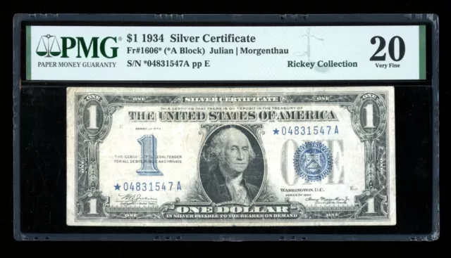 DBR 1934 $1 Silver Funnyback STAR Fr. 1606* PMG VF-20 Serial *04831547A