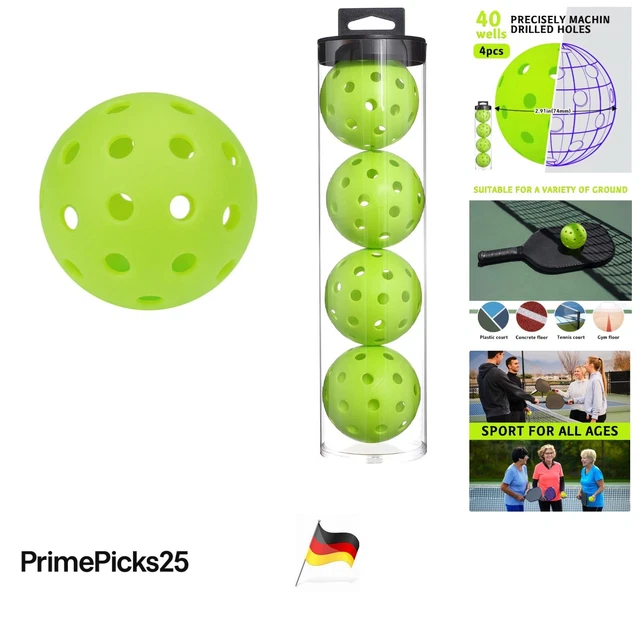 Pickleball-Bälle Leuchtend Grün – 4 Stück, USAPA-konform, 40 Löcher, Für Indoor & Outdoor, Im Dunkeln Leuchtend