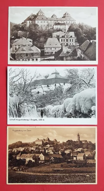 3 x AK AUGUSTUSBURG im Erzgebirge 1934 Schloss Augustusburg Winteransicht( 32035