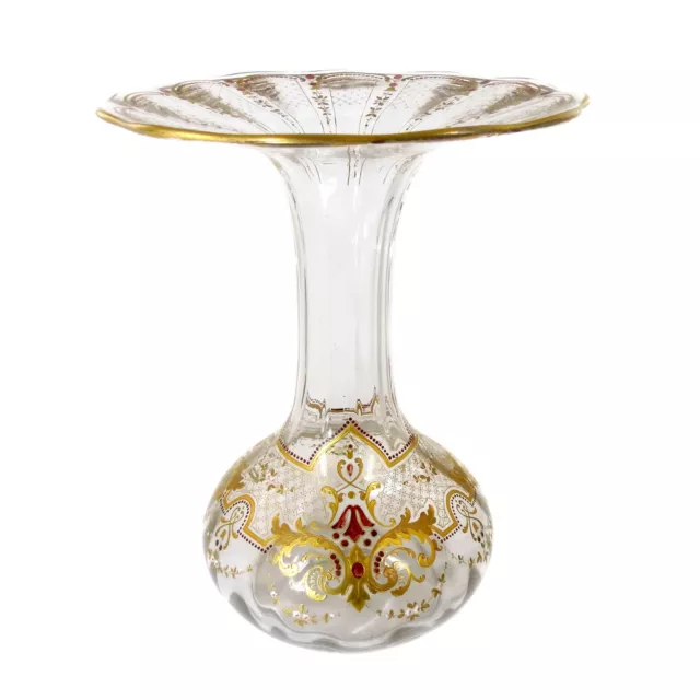 Grosse Vase aus farblosem Glas mit aufwendiger Gold- und Emailmalerei, Josephine