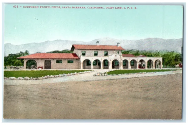 c1910 Southern Pacific Depot Coast Line Road Santa Barbara California Postcard