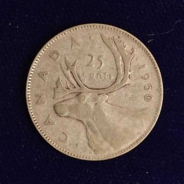 Canada Silver 25 Cent - 1950 - Average Circulated coin for your collection.