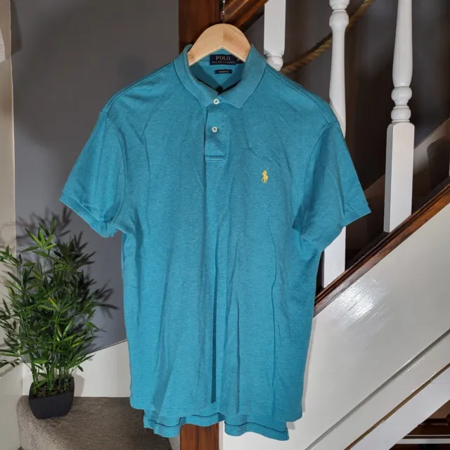 Ralph Lauren Polo Shirt Custom Slim Fit Blue Mens Short Sleeve Size Medium M