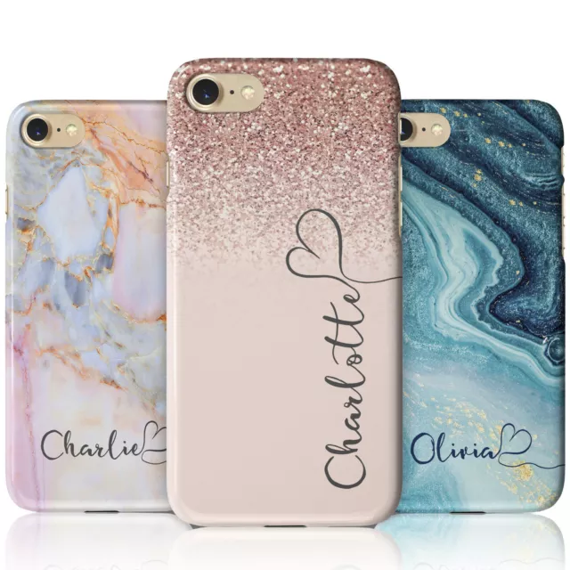 Personalised Marble Glitter Flowing Name with Heart Phone Case for iPhone Models