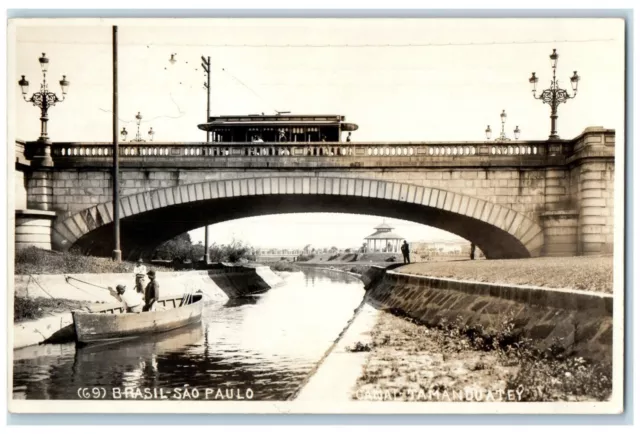 c1905 Trolley Car Canal Tamanduatey Sao Paulo Brazil RPPC Photo Postcard