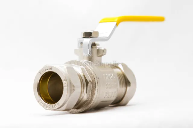 GAS YELLOW LEVER BALL VALVE 15mm COMPRESSION Approved Fitting