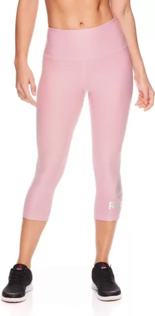 Reebok Women’s Pink Skinny Capri High Rise Training Pants Leggings Sz Small 4-6