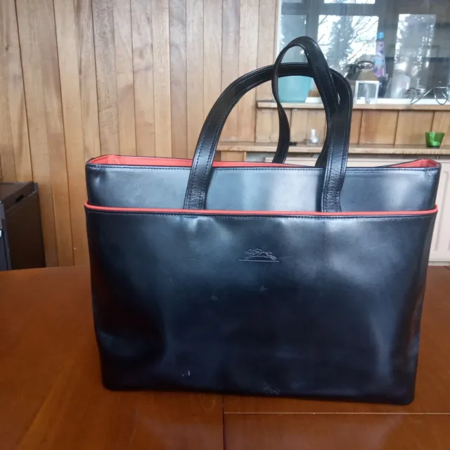longchamp leather tote bag - black/red