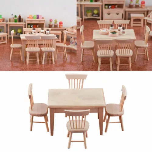 1/12 Scale Dolls House Miniature Dining Table and Chairs Furniture Kitchen