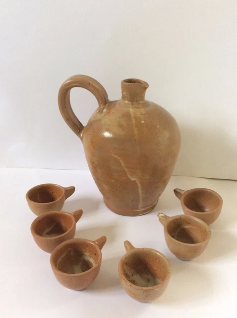 Service à liqueur de cassis-grès vernissé- Artisanat de Bourgogne-Vintage 1970