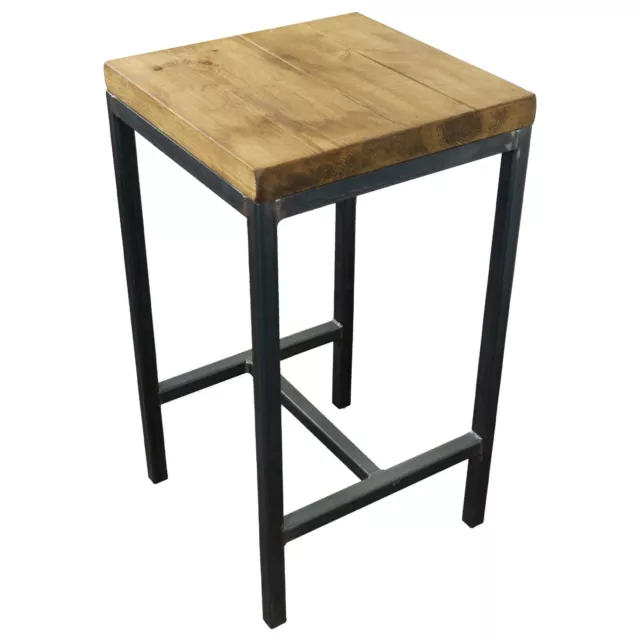 Bar Stool Chair Industrial Metal Steel Square Reclaimed Solid Timber Wood Style