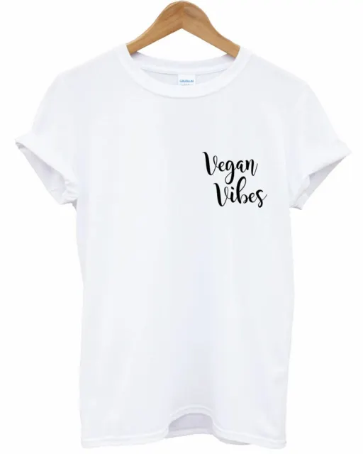 Vegan Vibes T-Shirt Pocket Print Top Tee Womens Men Cute Present Tshirt Top L89