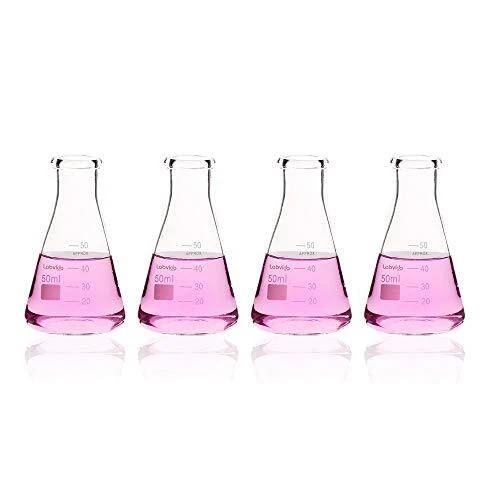 4pcs of Narrow Mouth Glass Erlenmeyer Flasks, Vol.50ml