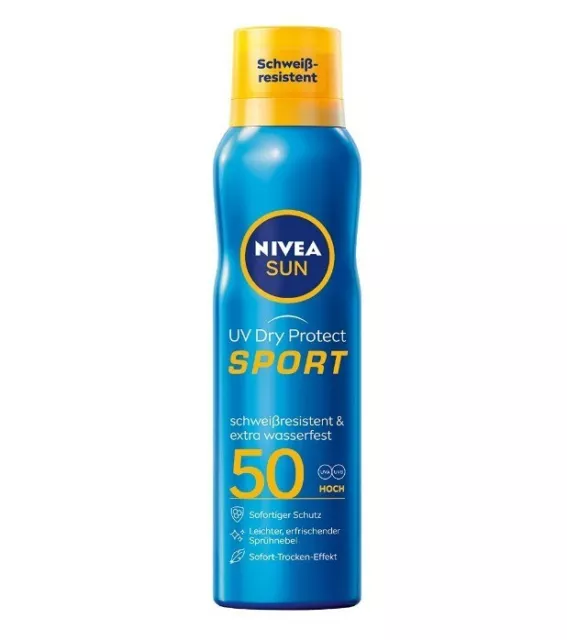 NIVEA SUN UV Dry Protect Sport LSF 50 200 ml: Wasserfestes, erfrischendes Spray