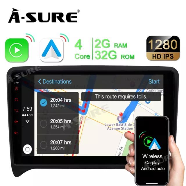 9" Android 12 GPS Navi Autoradio 2GB+32GB Carplay DAB+ für Audi TT TTS 8N 8J