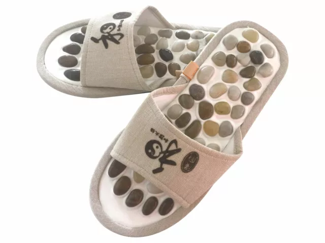 Massage-Slipper/Calzado Masaje Con Piedras Naturales en Crema / Beige- Talla 41