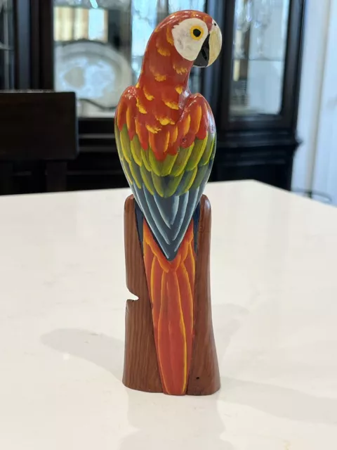 Panama Rainforest Hand Carved Wood Macaw Parrot Tabletop Figurine Hand Painted