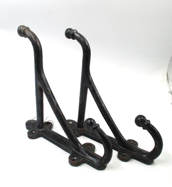 Vintage Pair Heavy Duty Large Cast Iron Barn Horse Tack Harness Hooks. 3