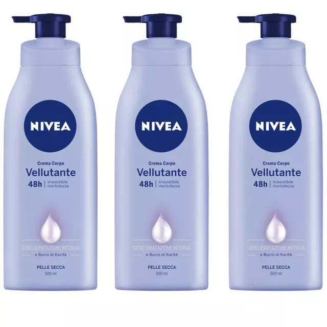 3 Pz Nivea Crema Corpo Fluida Vellutante - 500Ml Idratante Per Pelle Secca 48 H