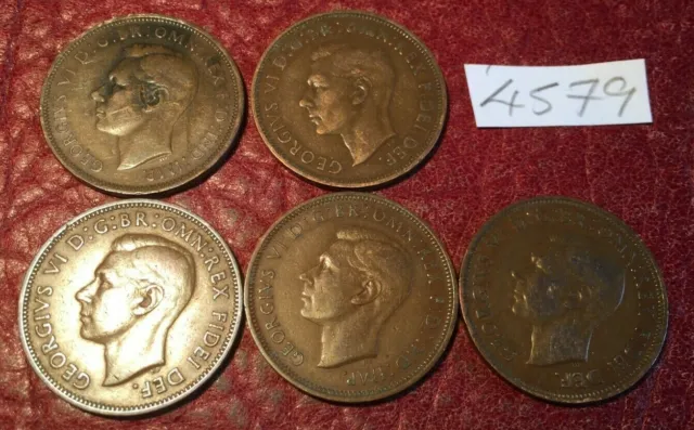 5 Different Dated King George Vi Halfpennies 1947-50,1952 - Job Lot 4579
