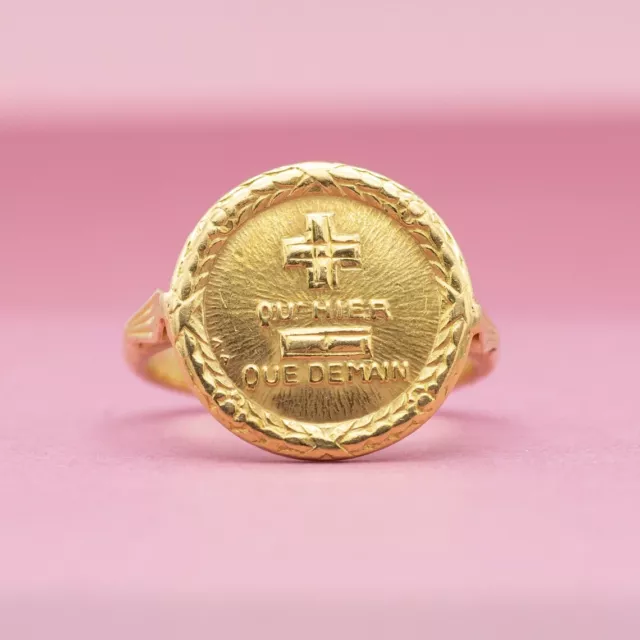 3Ct Vintage "Qu'hier que demain" Wedding Ring 14K Yellow Gold Plated Love Token