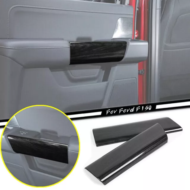 For 21-23 Ford F150 Black Wood Grain Interior Rear Door Handle Panel Cover Trim