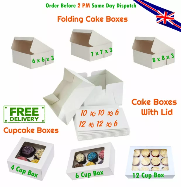 White Folding Cake Boxes /Cupcake Boxes /Cake Boxes Wedding /Birthday -ALL SIZES