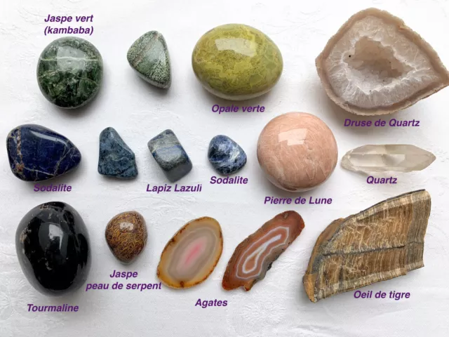 15 pierres semi-précieuses (colis de 1 KG) AGATE OPALE QUARTZ JASPE LAPIZ...