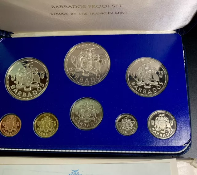 Barbados 1975 Proof Set / Beautiful Gem 8 Coin Set / KmPS4 / With Mint Box & COA 3