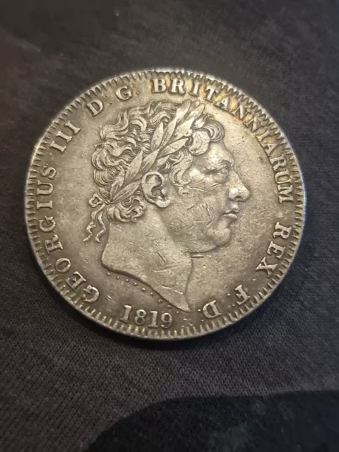 1819 LIX. GEORGE III SILVER CROWN Coin Superb Condition Rare Variety Prooflike