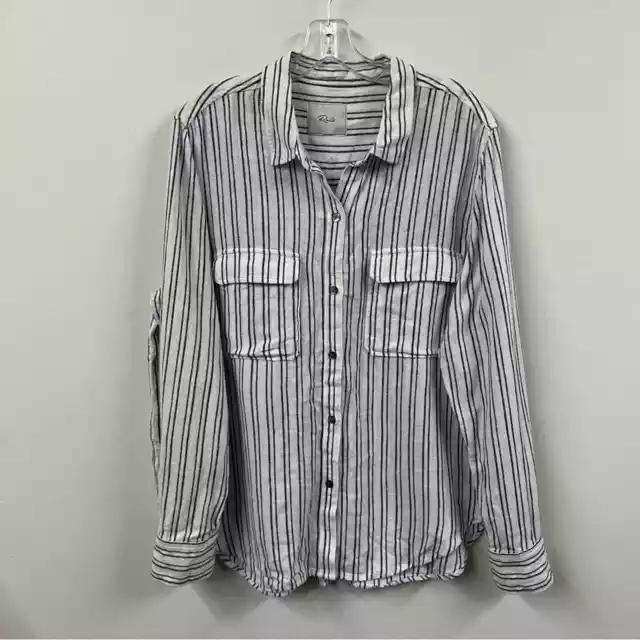 Rails Jimi Linen Blend Melrose Stripe Button Front Shirt Woman Size Large