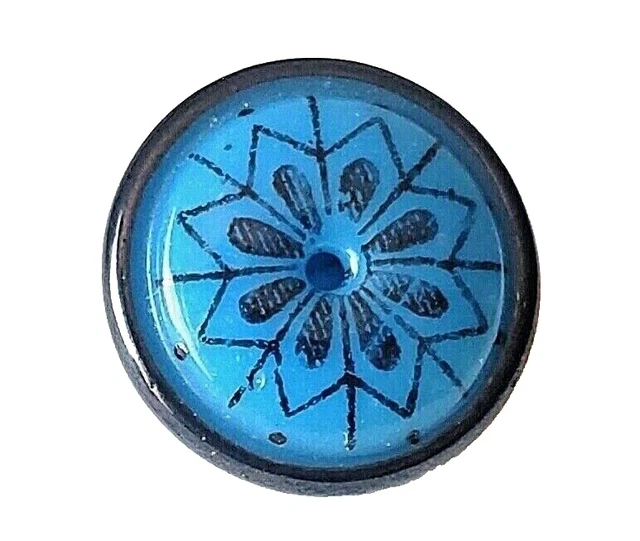 Antique Button China Whistle Pattern #6, Shape #2 Turquoise Blue Body