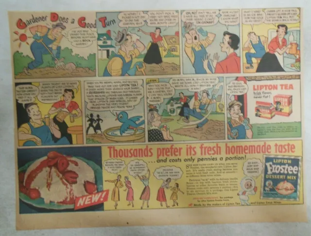 Lipton Tea Ad: "Gardener Does a Good Turn" from 1930's-1940's 11 x 15 inches