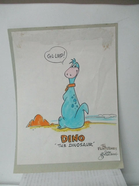 1960's Dick Rickenbach Hand Drawn Colored Cartoon Art Sketch - Flintstones Dino