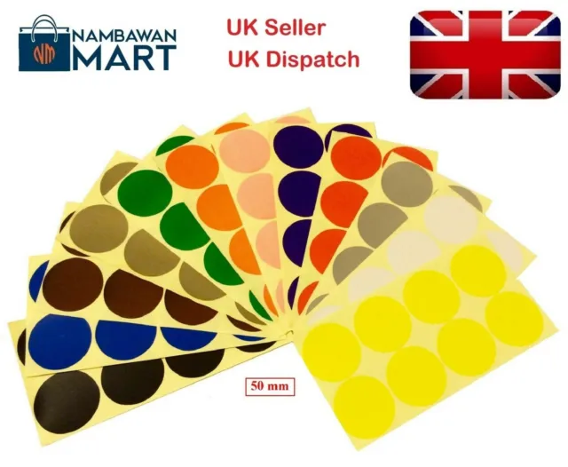 50mm Colour Dot Round Sticker Sticky Adhesive Spot Circle Paper Label BN UK DS50