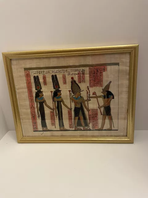 Lot Of 3 Vintage Framed Signed EGYPTIAN Hand Painted Genuine PAPYRUS Signed