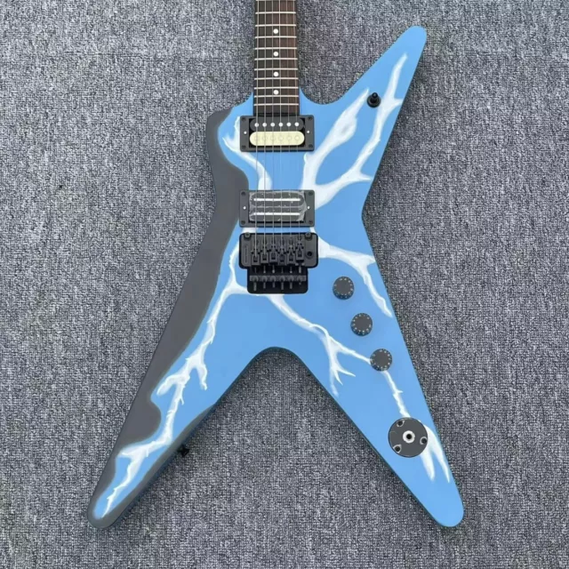Custom Dean Dimebag Electric Guitar with Floydrose Blue Lightning Black Hardware