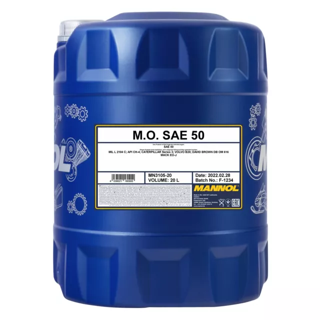20 (1x20) Liter MANNOL M.O. SAE 50 Motoröl mineralisch für Oldtimer/ Maschinen