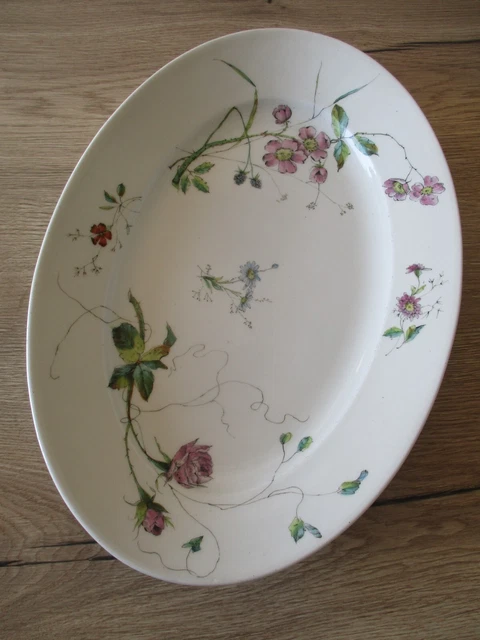 Grande Broche Ovale Vintage - Décor Floral Sur Porcelaine De Limoges Et Laiton