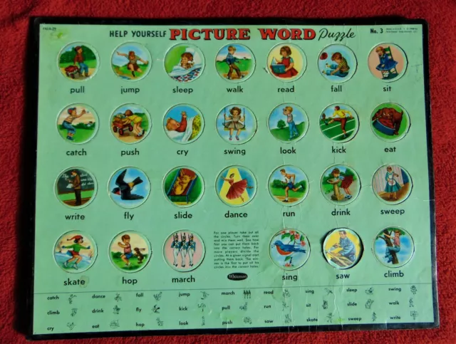 Vintage ~ 1958 ~ Help Yourself Picture Word Frame Tray Puzzle By Whitman