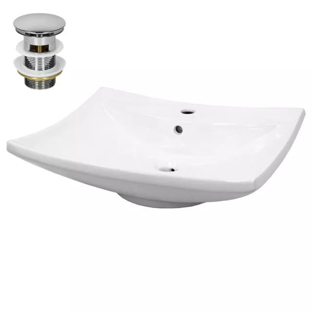 Lavamanos de ceramica encimera lavabo para aseo con juego de drenaje 605x165 mm