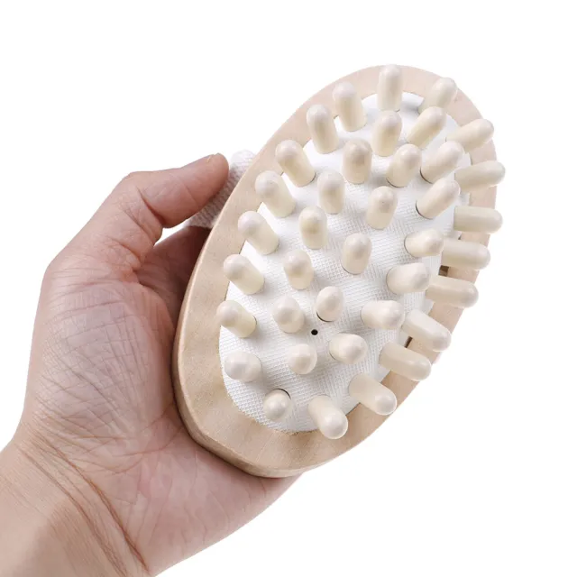 Hand&held wooden body brush massager cellulite reduction relieve tense muscle#km